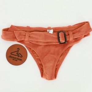 LISA MARIE FERNANDEZ Terry Cloth Belted‎ Buckle Bikini Bottom Orange Sz 4-6 NWOT